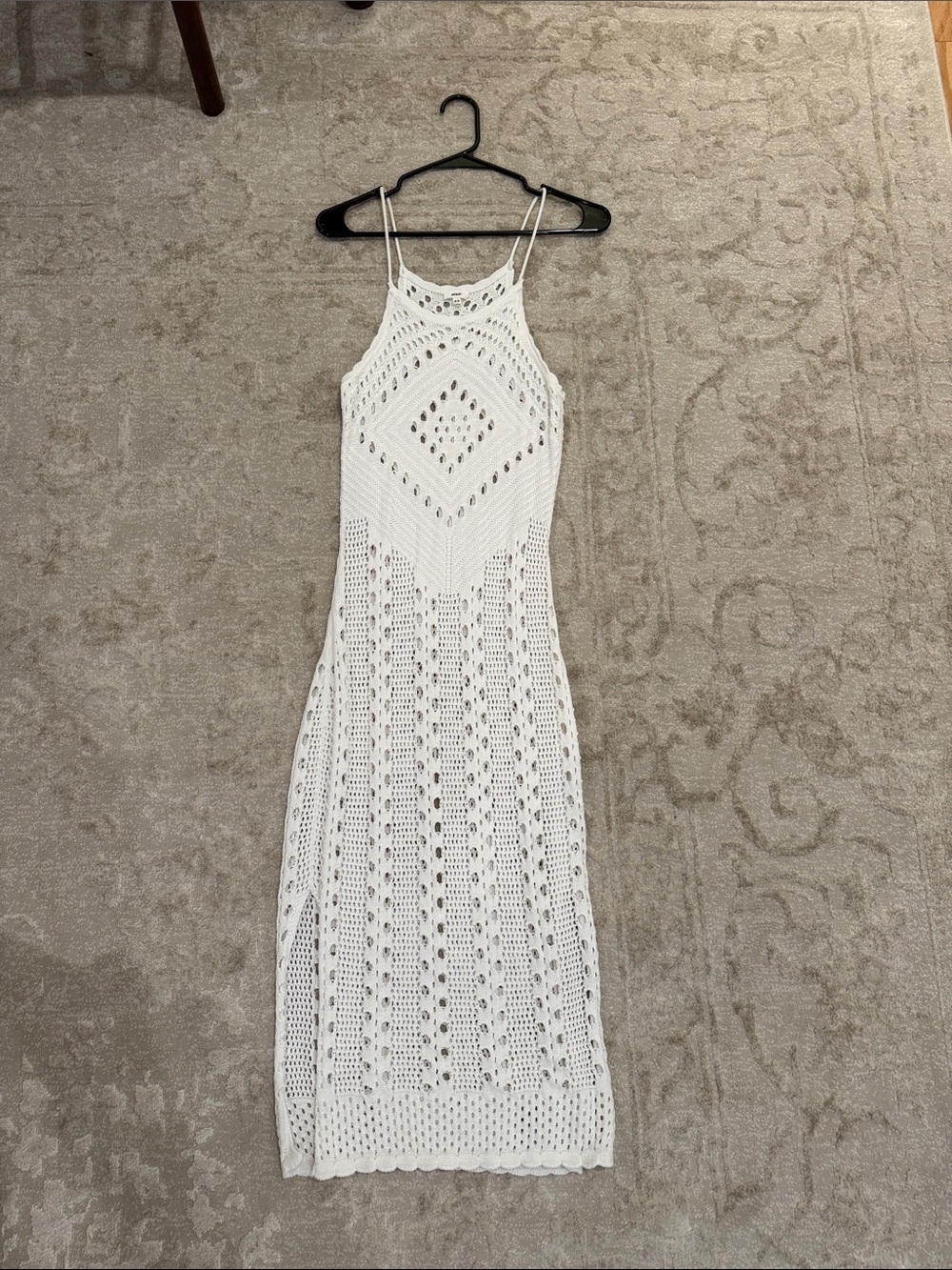 aerie White Crochet Halter Maxi Beach Coverup